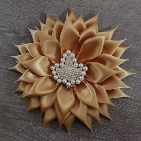 Golden Soror Ivy Satin Flower Brooch #7