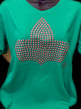 Shiny Pink 3D Ivy on Green Vneck