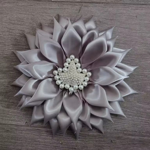 Silver Soror Ivy Satin Flower Brooch #8