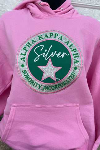 AKA Silver Star Glitter HOODIE Sweatshirt - Pink