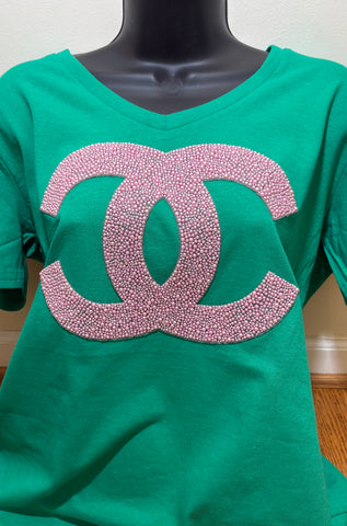 3D Pink Pearl Chanel Inspired Vneck Shirt