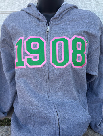 1908 Hoodie Zipper Sweatshirt- Gray - Max 1 Per Order