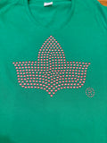 Shiny Pink 3D Ivy on Green Vneck