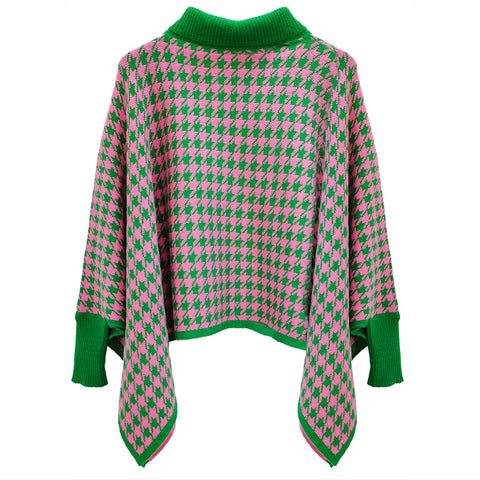 Houndstooth Knit Poncho