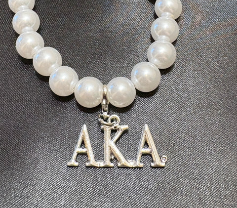 Silver Letters AKA Pearl Bracelet