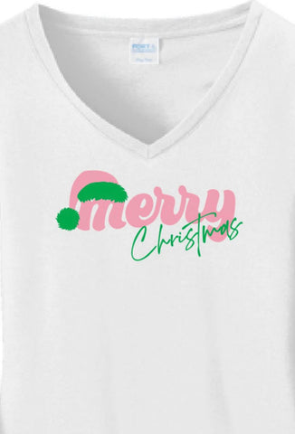 AKA Merry Christmas Vneck - White- 1 per order